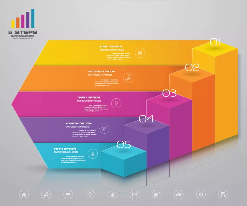 وکتور اینفوگرافیک رنگارنگ با پنج پله