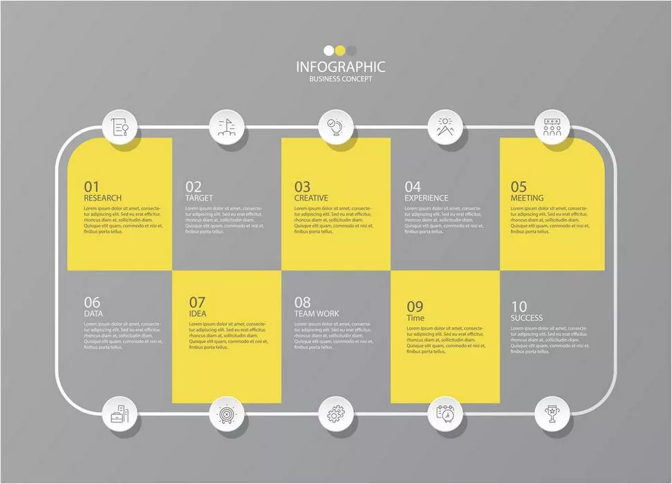 وکتور اینفوگرافیک و تایم لاین با ده مرحله و پله